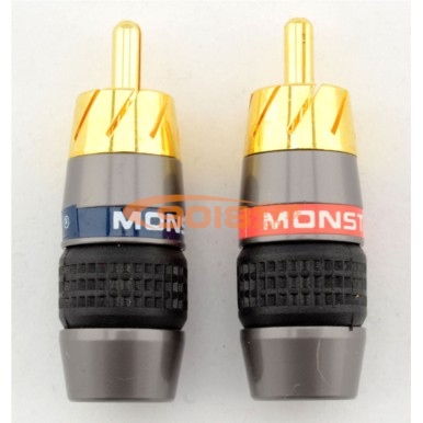 美國原裝進口全新怪獸 MONSTER CABLE 24K鍍金渦輪式斜八口/8瓣口RCA蓮花插頭/公頭 紅藍兩只對