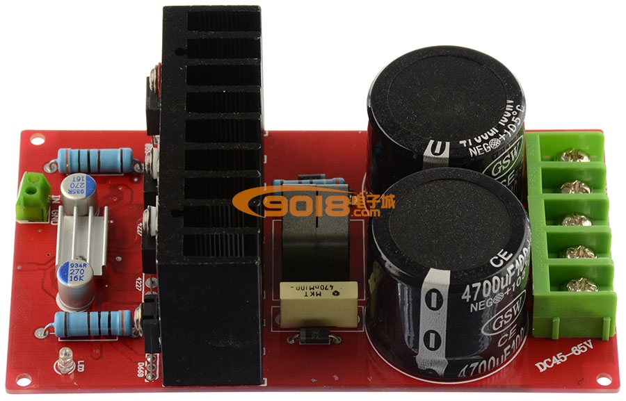 IRS2092大功率單聲道D類數字功放板（直流DC±55V供電）350W/8歐