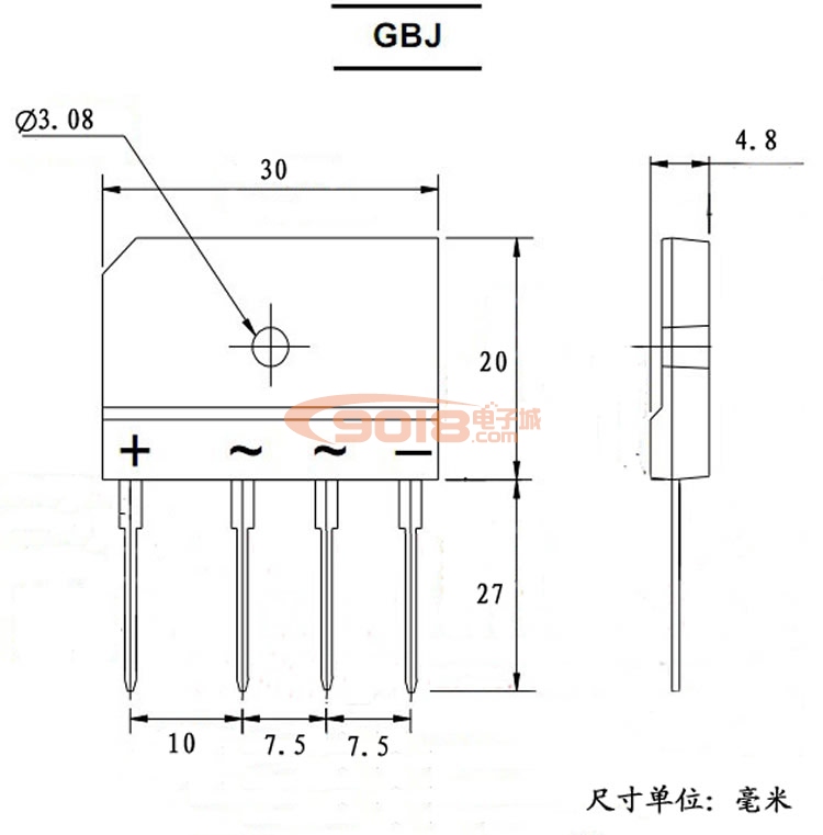 全新原裝SEP GBJ2510 25A1000V 整流橋 扁形橋堆 單排DIP直插4腳