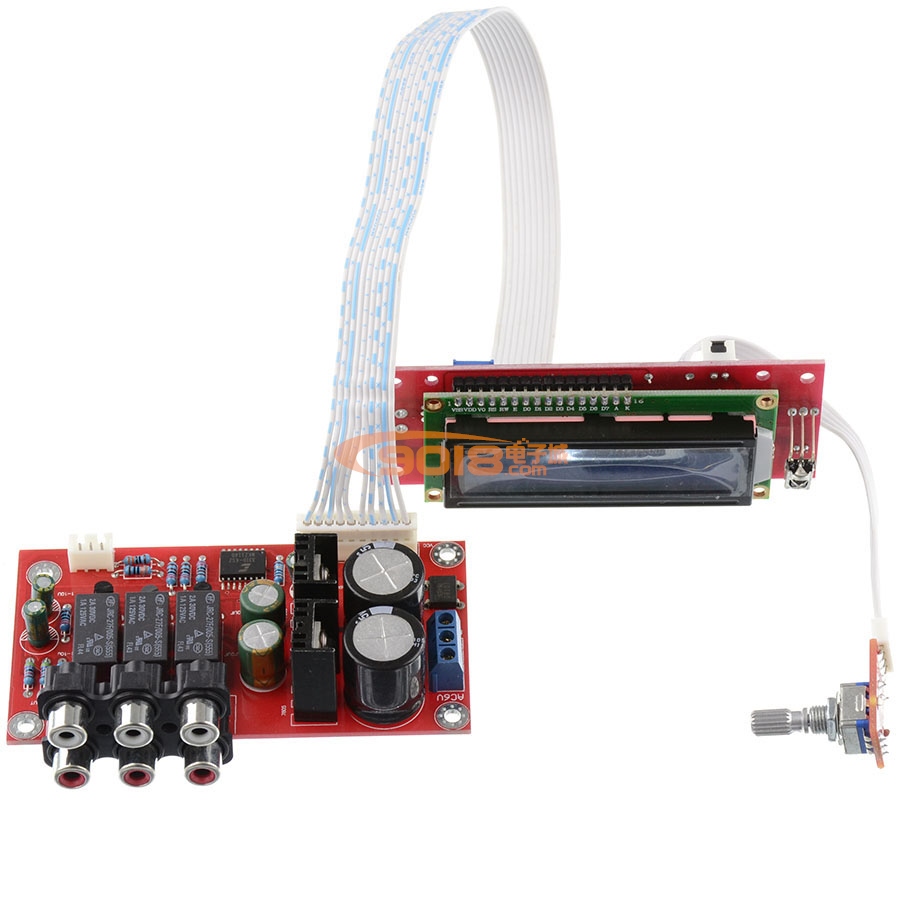 CS3310電子音量控制前級放大成品板 三路音頻切換 帶遙控器、LCD顯示面板